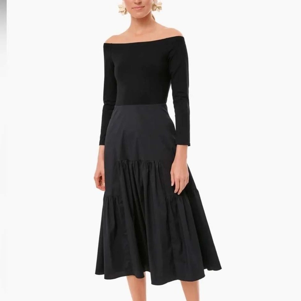 Tuckernuck Black Marissa Off The Shoulder Tiered Poplin Midi Dress Pockets M